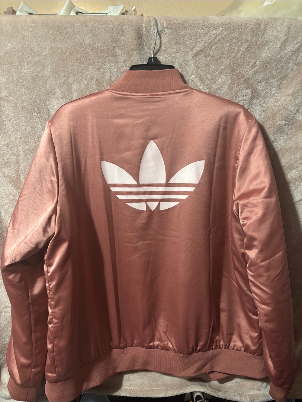 adidas Satin Bomber Jacket in Rose